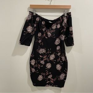 Charlotte Russe Black Floral Off the Shoulder Mini Dress